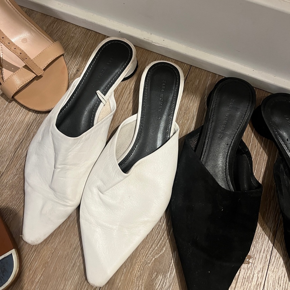 Elegant White and Black Women's Mules and Blue sandals